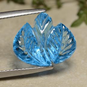 Bleu moyen Topaze gemme - 10.5ct Fleur gravée (ID: 486260)