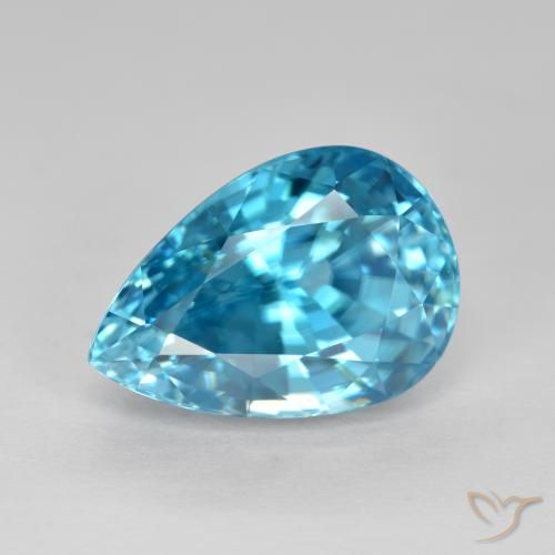 6.8ct Blue Zircon Gemstone | Pear Cut | 12.3 x 8.5 mm | GemSelect
